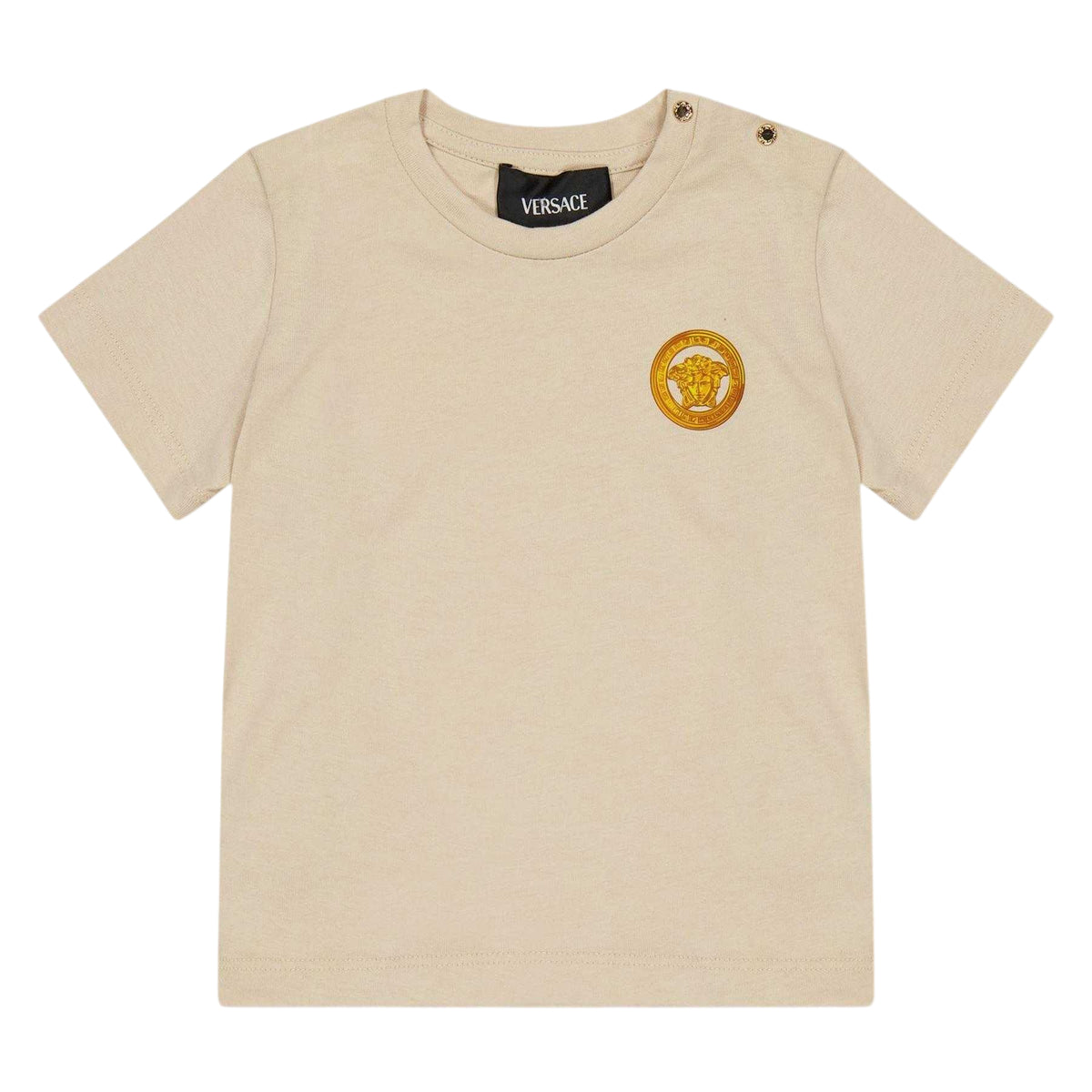 Beige - Front - Versace Childrens-Kids Logo Cotton Jersey T-Shirt