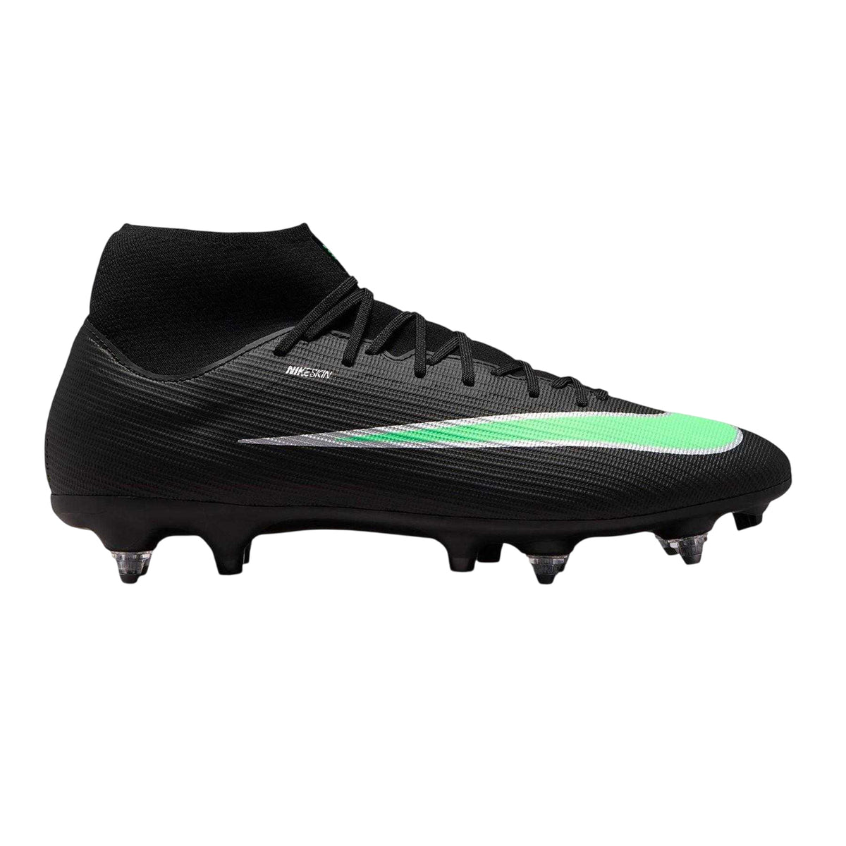 Black-Green - Front - Nike Mens Mercurial Academy Knitted Collar Soft Ground Football Boots