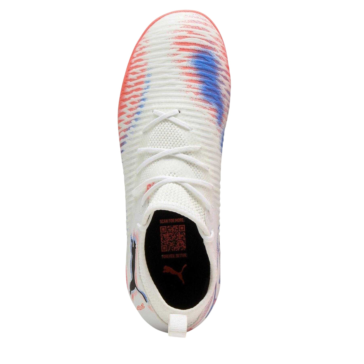 White-Black-Glowing Red - Back - Puma Childrens-Kids Future 8 Match Mid Cut Flat Indoor Football Shoes
