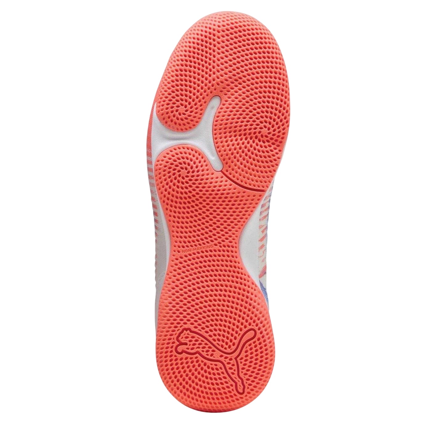 White-Black-Glowing Red - Side - Puma Childrens-Kids Future 8 Match Mid Cut Flat Indoor Football Shoes