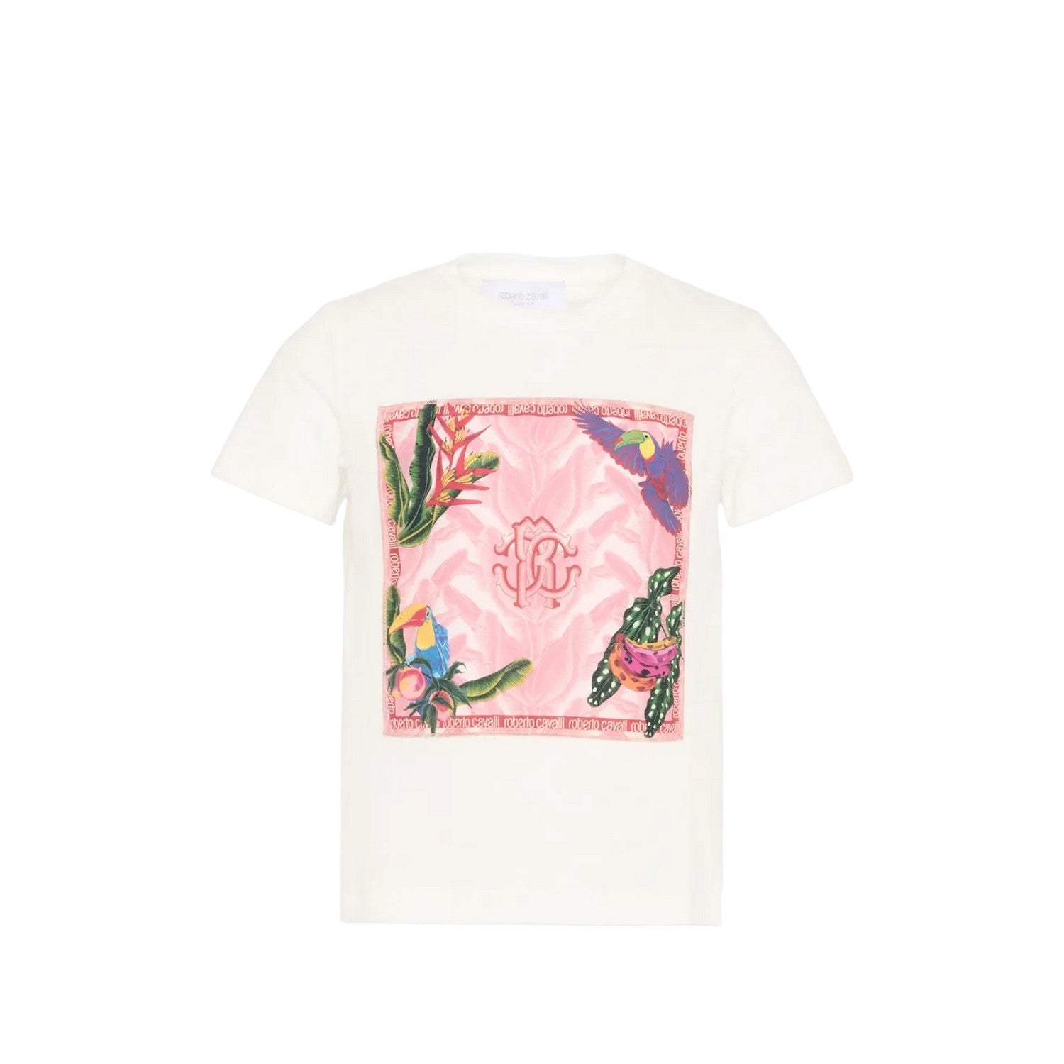 White - Front - Roberto Cavalli Childrens-Kids Tropical T-Shirt