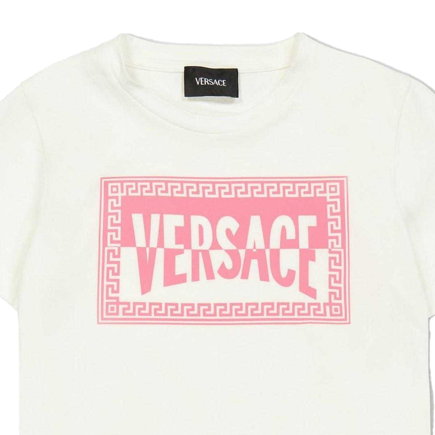 White-Pink - Side - Versace Childrens-Kids Box Logo T-Shirt