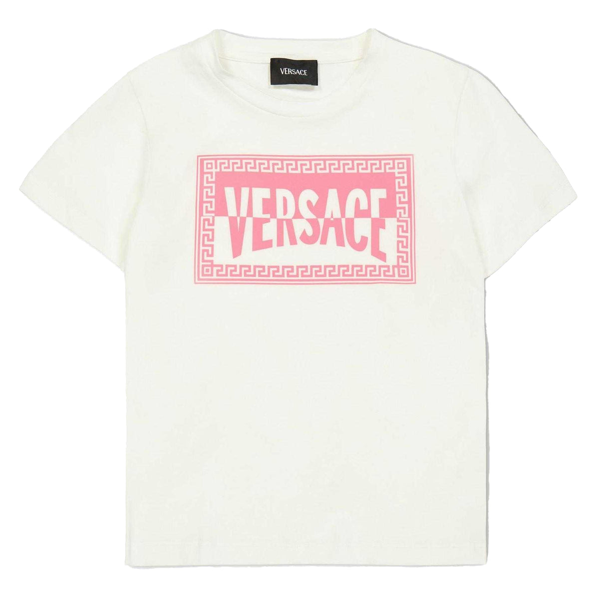 White-Pink - Front - Versace Childrens-Kids Box Logo T-Shirt
