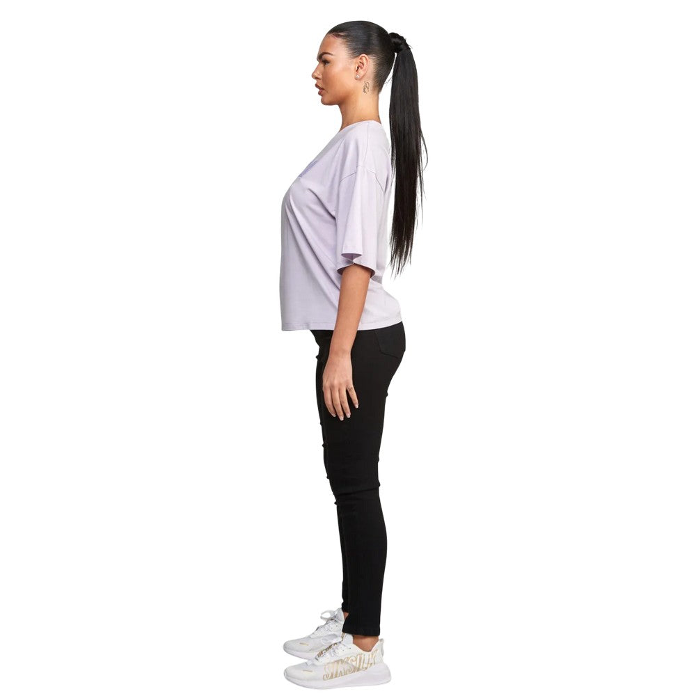 Purple - Side - SikSilk Womens-Ladies Varsity Crop T-Shirt