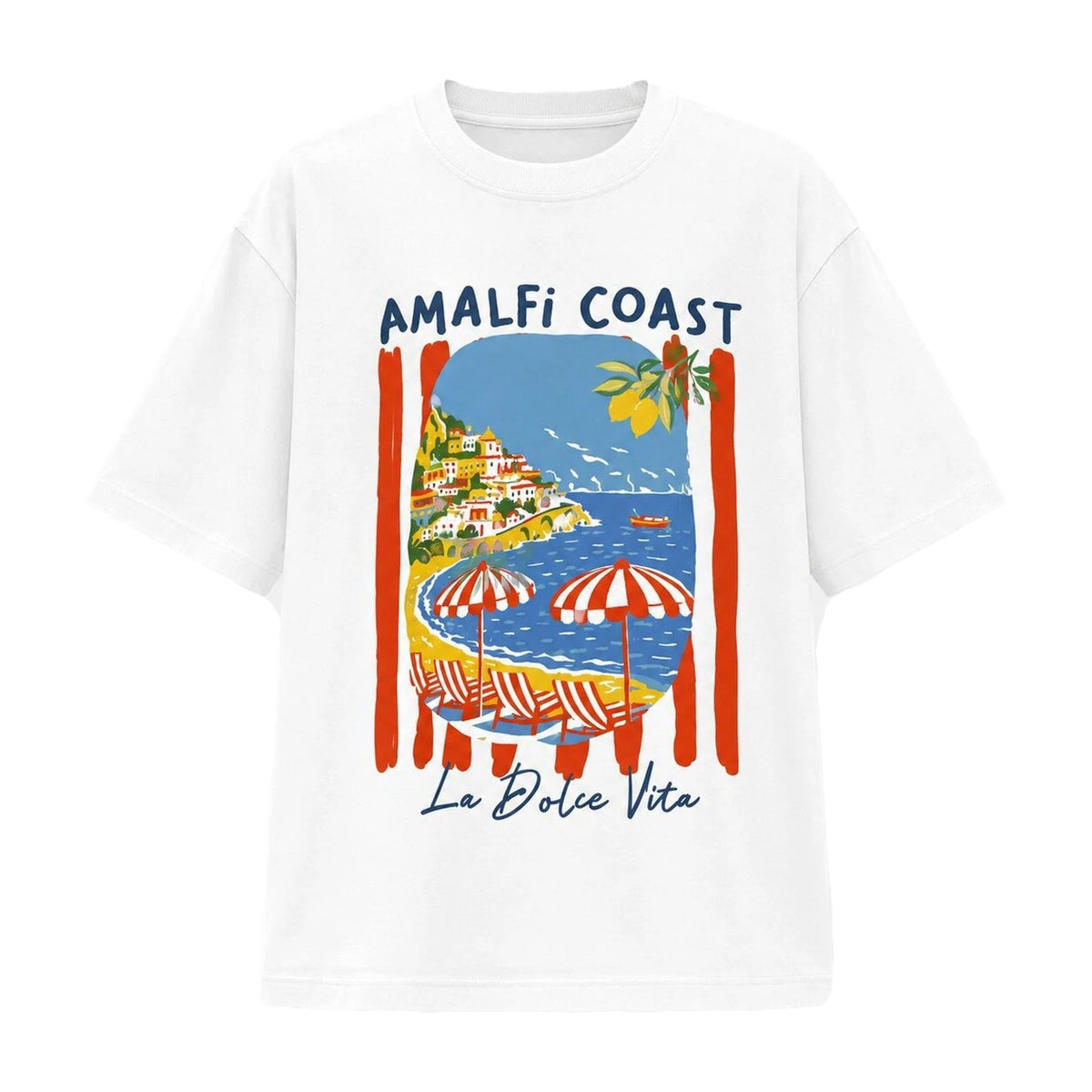 Multicoloured - Front - I Saw It First Womens-Ladies Amalfi Coast Graphic Print Oversized T-Shirt