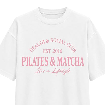 Pink - Side - I Saw It First Womens-Ladies Pilates And Matcha Graphic Print Oversized T-Shirt