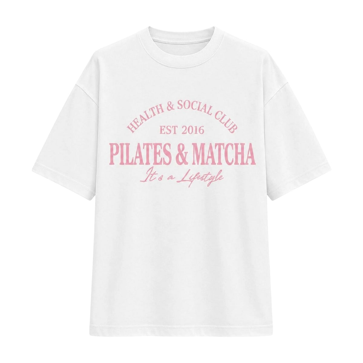 Pink - Front - I Saw It First Womens-Ladies Pilates And Matcha Graphic Print Oversized T-Shirt