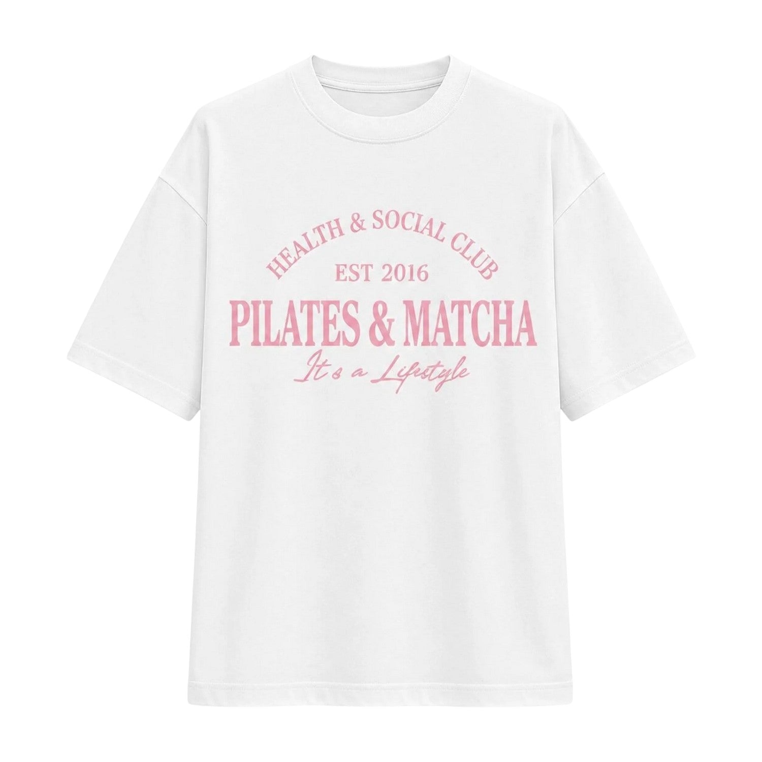 Pink - Front - I Saw It First Womens-Ladies Pilates And Matcha Graphic Print Oversized T-Shirt