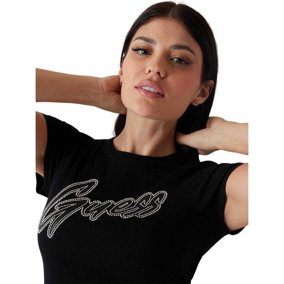 Jet Black - Side - Guess Womens-Ladies Rhinestone T-Shirt
