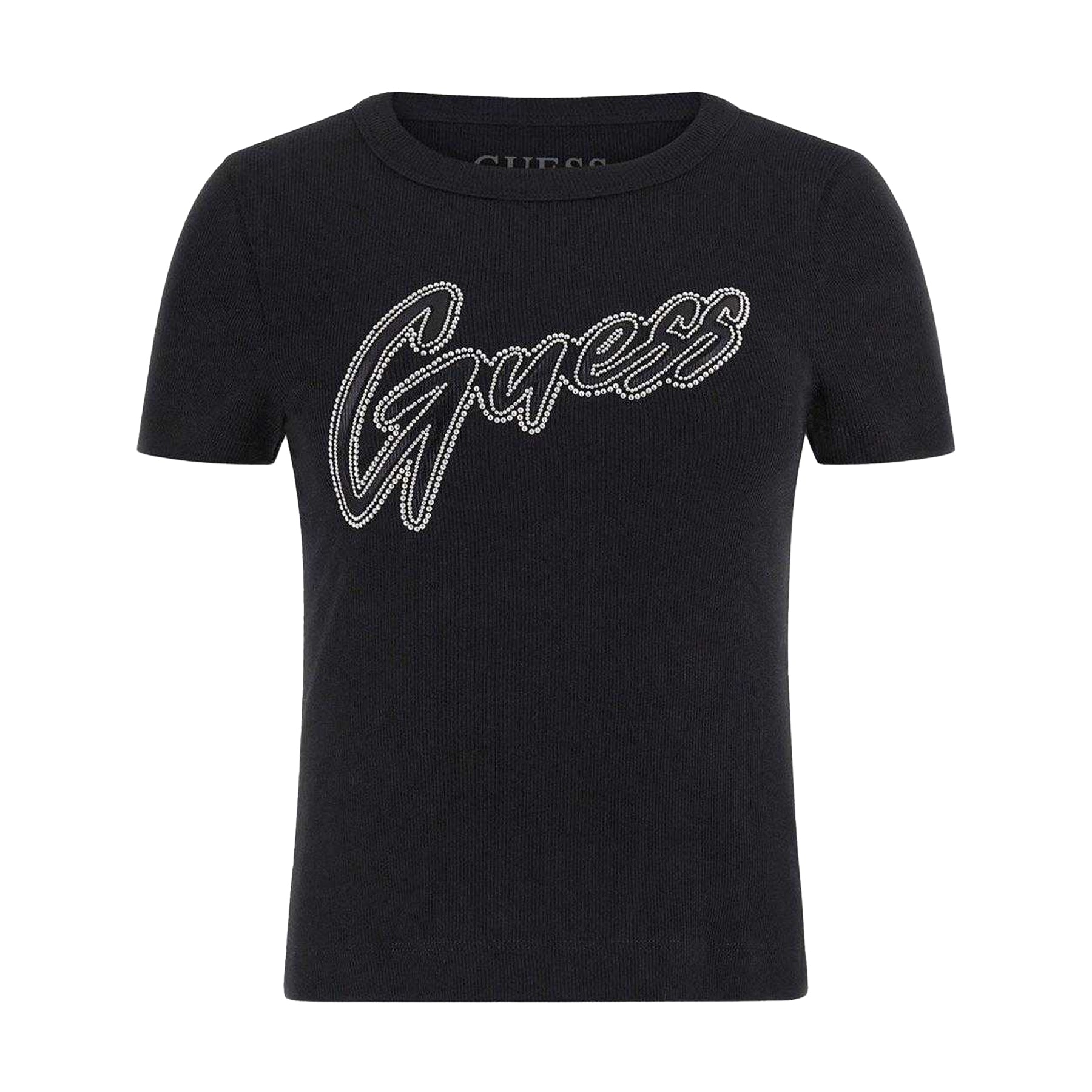 Jet Black - Front - Guess Womens-Ladies Rhinestone T-Shirt