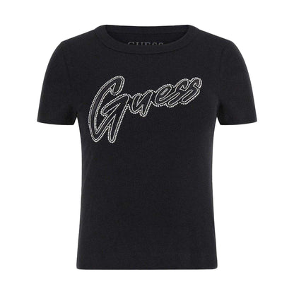 Jet Black - Front - Guess Womens-Ladies Rhinestone T-Shirt