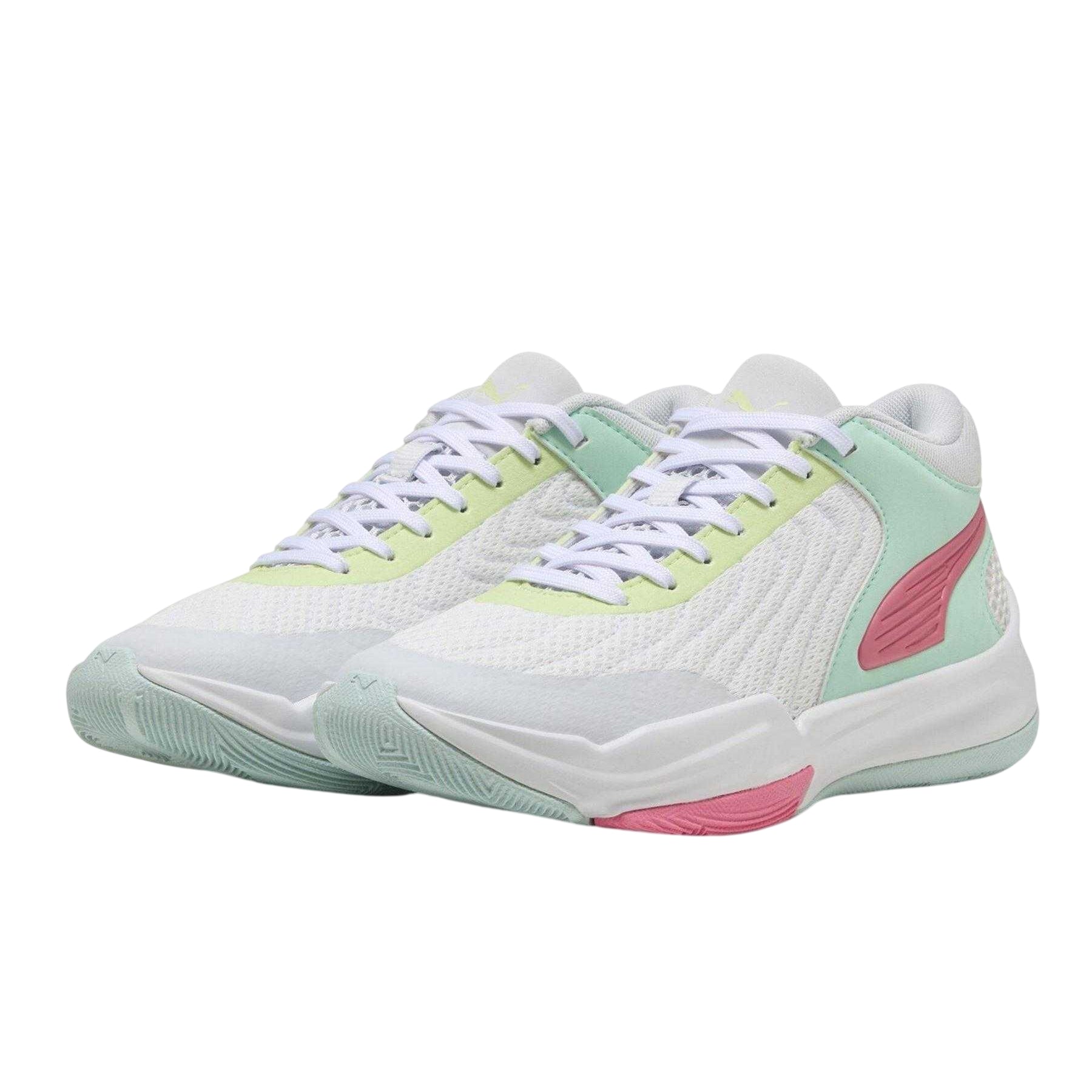 White-Mint - Side - Puma Childrens-Kids Court Pro 2 Basketball Shoes
