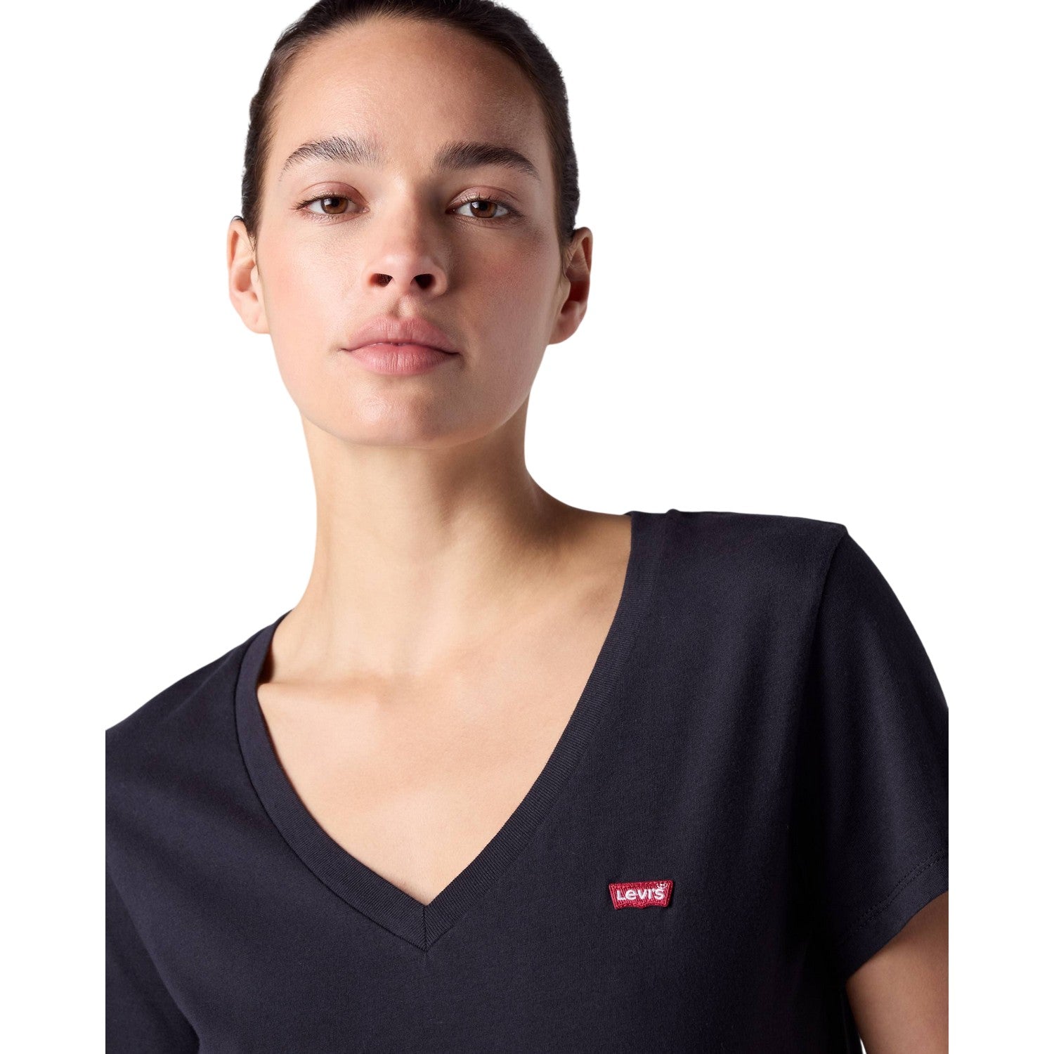 Anthracite - Side - Levis Womens-Ladies Slub V Neck T-Shirt