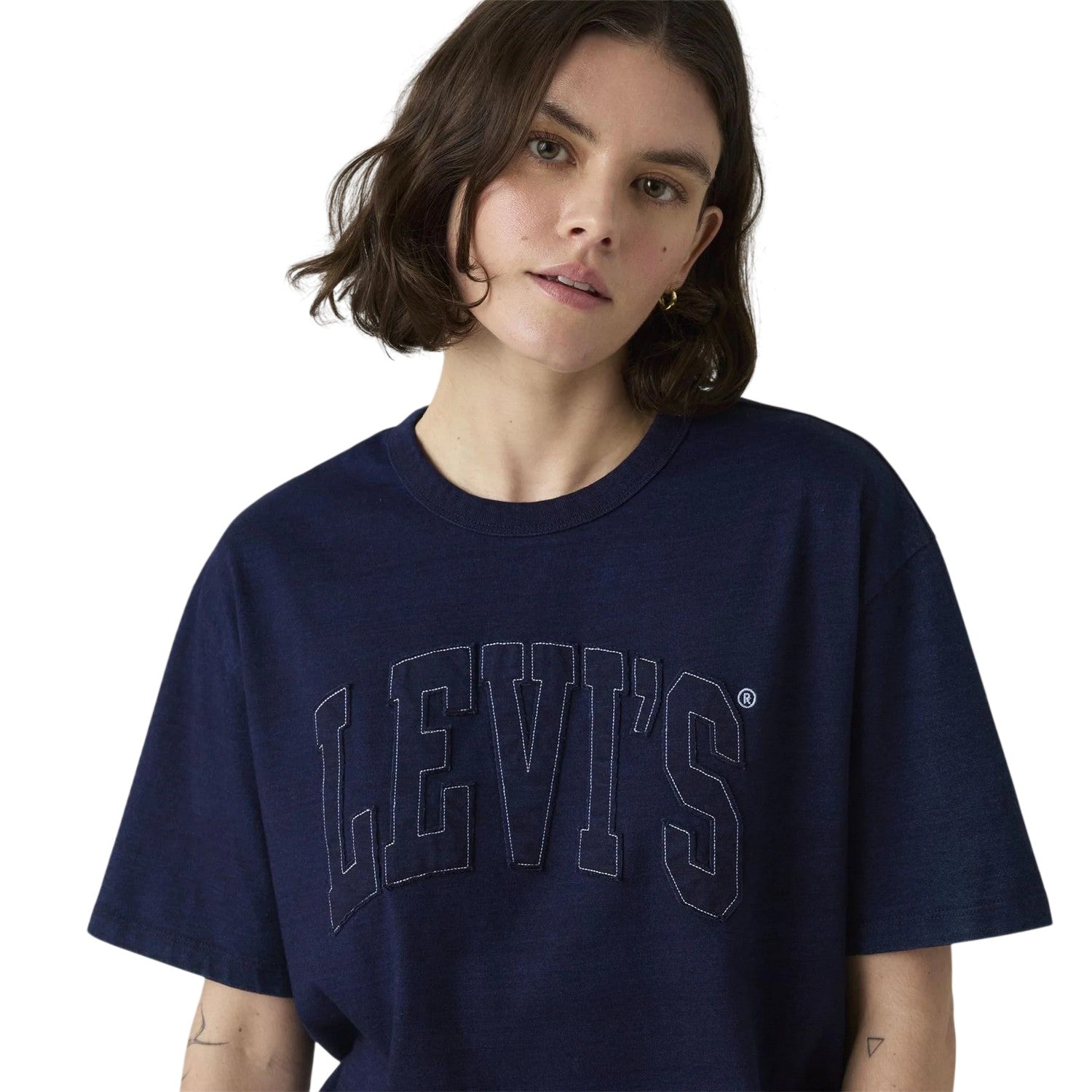 Raw Indigo - Side - Levis Womens-Ladies 1873 Embroidered Logo Regular T-Shirt