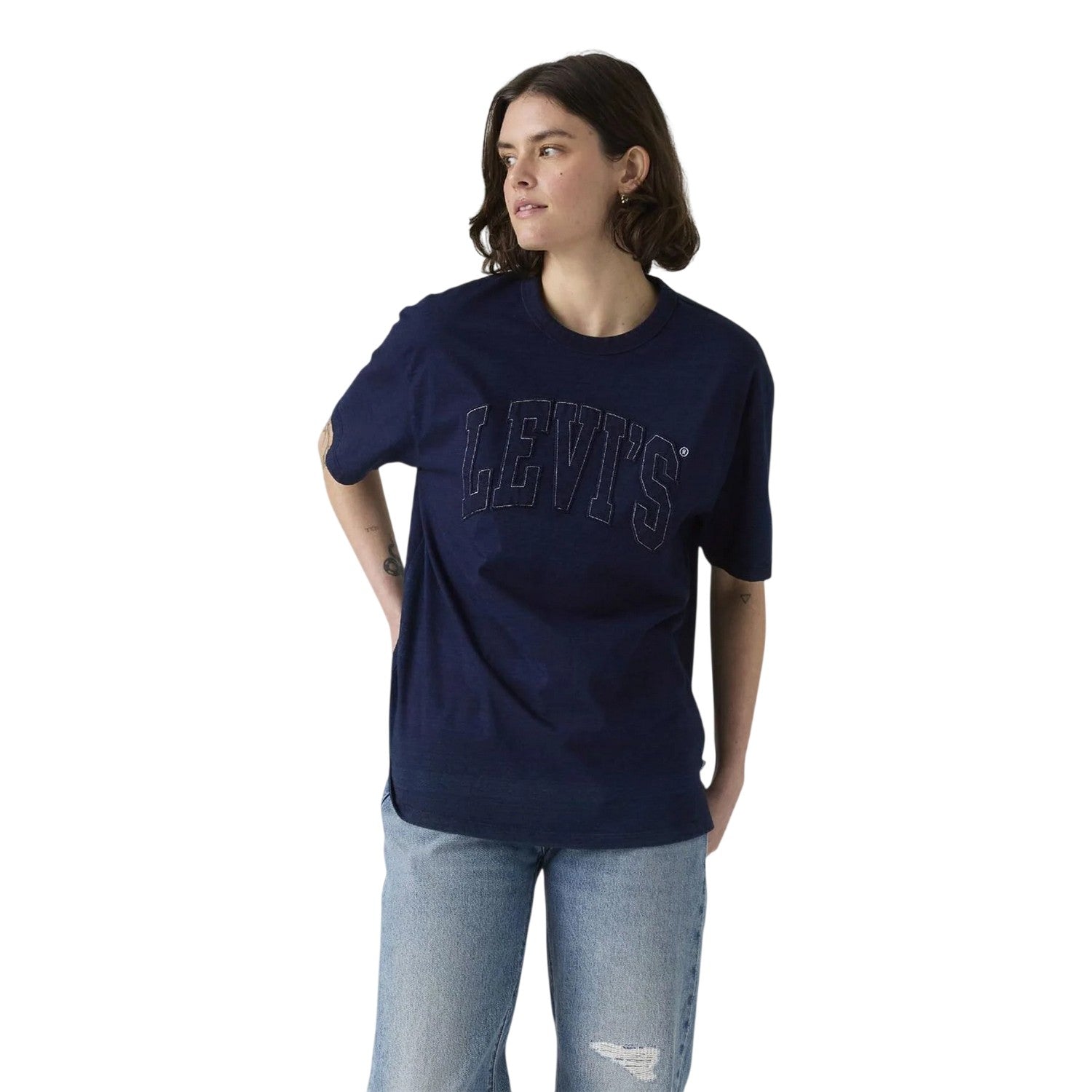 Raw Indigo - Lifestyle - Levis Womens-Ladies 1873 Embroidered Logo Regular T-Shirt