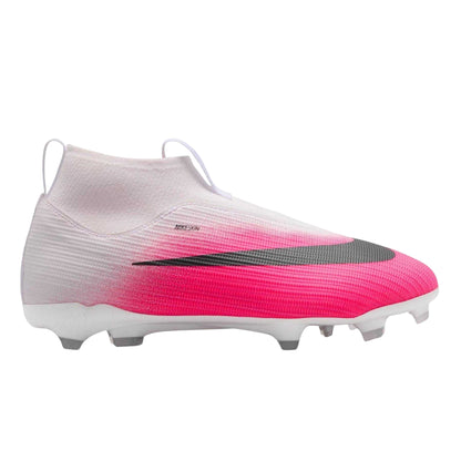 Pink-White - Front - Nike Childrens-Kids Superfly 11 Academy Gradient Firm Ground Football Boots