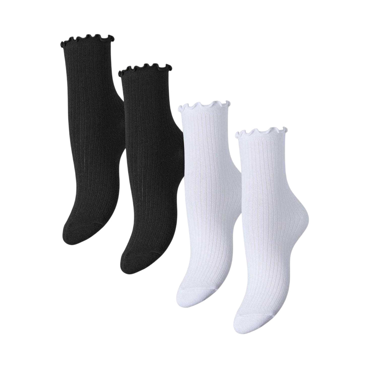 Black-White - Back - Pieces Womens-Ladies Afia Ruffle Trim Ankle Socks (Pack of 4)