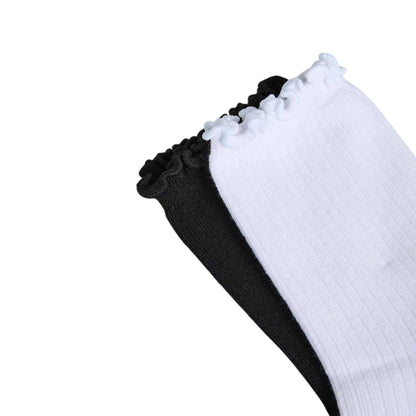 Black-White - Side - Pieces Womens-Ladies Afia Ruffle Trim Ankle Socks (Pack of 4)