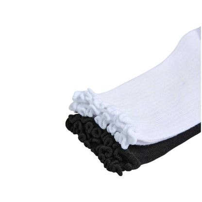 Black-White - Lifestyle - Pieces Womens-Ladies Afia Ruffle Trim Ankle Socks (Pack of 4)