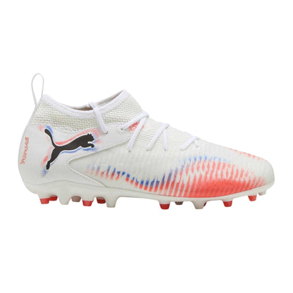 White-Black-Glow - Front - Puma Childrens-Kids Future 8 Match Firm Ground Football Boots