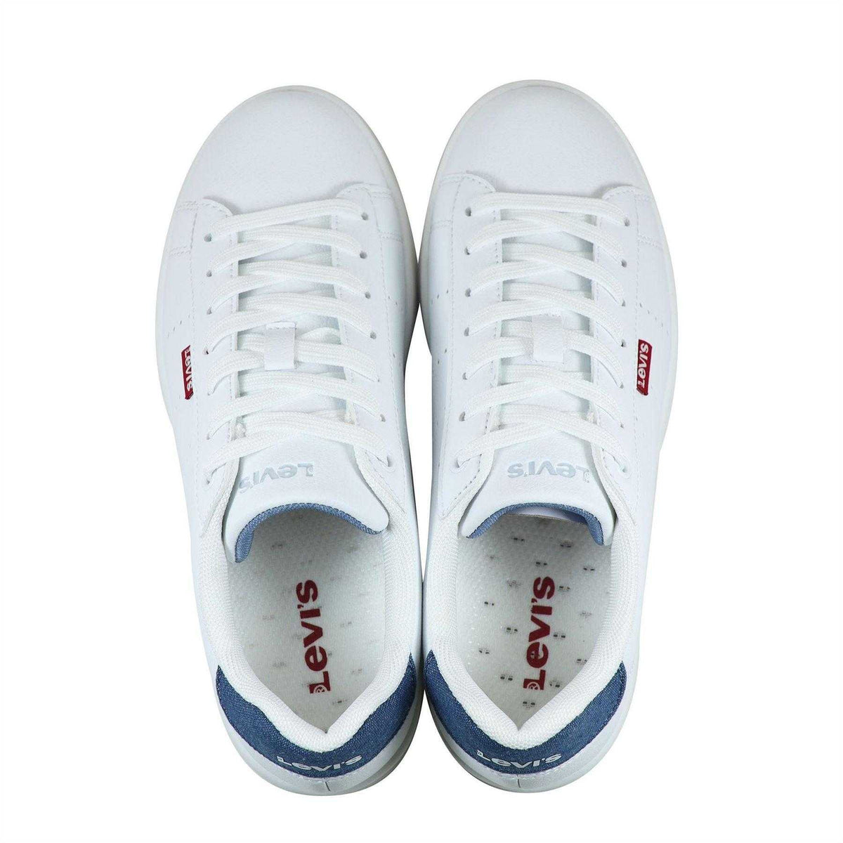 White-Blue - Side - Levis Childrens-Kids Avenue Perforated Flat Trainers