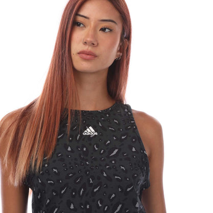 Grey-Black - Side - Adidas Womens-Ladies Essentials Animal Print Crop Top