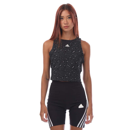 Grey-Black - Front - Adidas Womens-Ladies Essentials Animal Print Crop Top