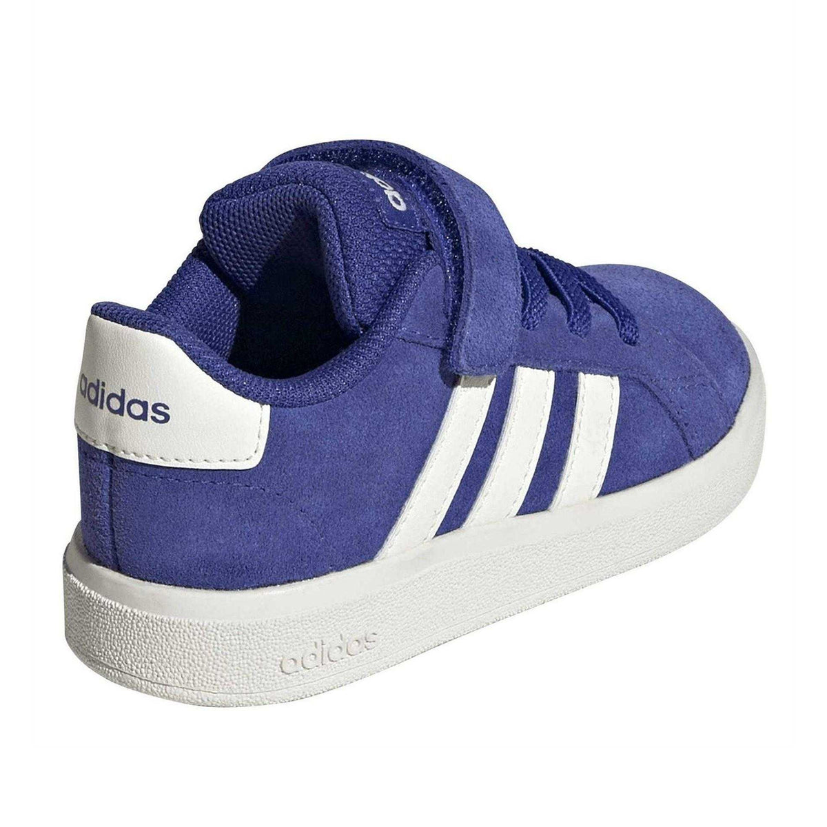 Lucid Blue - Back - Adidas Childrens-Kids Grand Court Lo Stripes Suede Flat Shoes