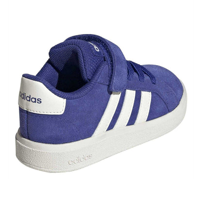 Lucid Blue - Back - Adidas Childrens-Kids Grand Court Lo Stripes Suede Flat Shoes