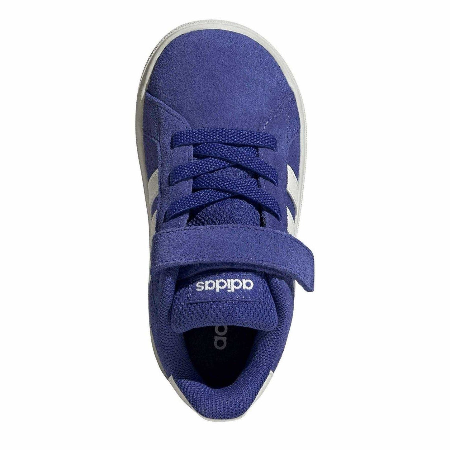 Lucid Blue - Side - Adidas Childrens-Kids Grand Court Lo Stripes Suede Flat Shoes