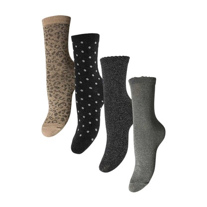 Green-Taupe - Back - Pieces Womens-Ladies Mixed Ankle Socks (Pack of 4)