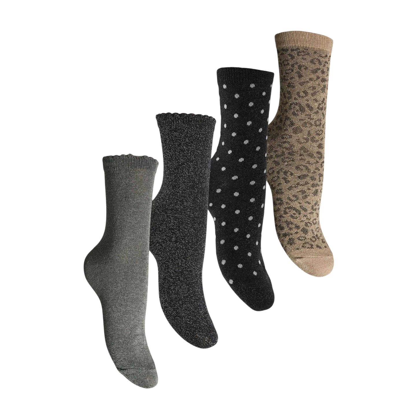 Green-Taupe - Front - Pieces Womens-Ladies Mixed Ankle Socks (Pack of 4)