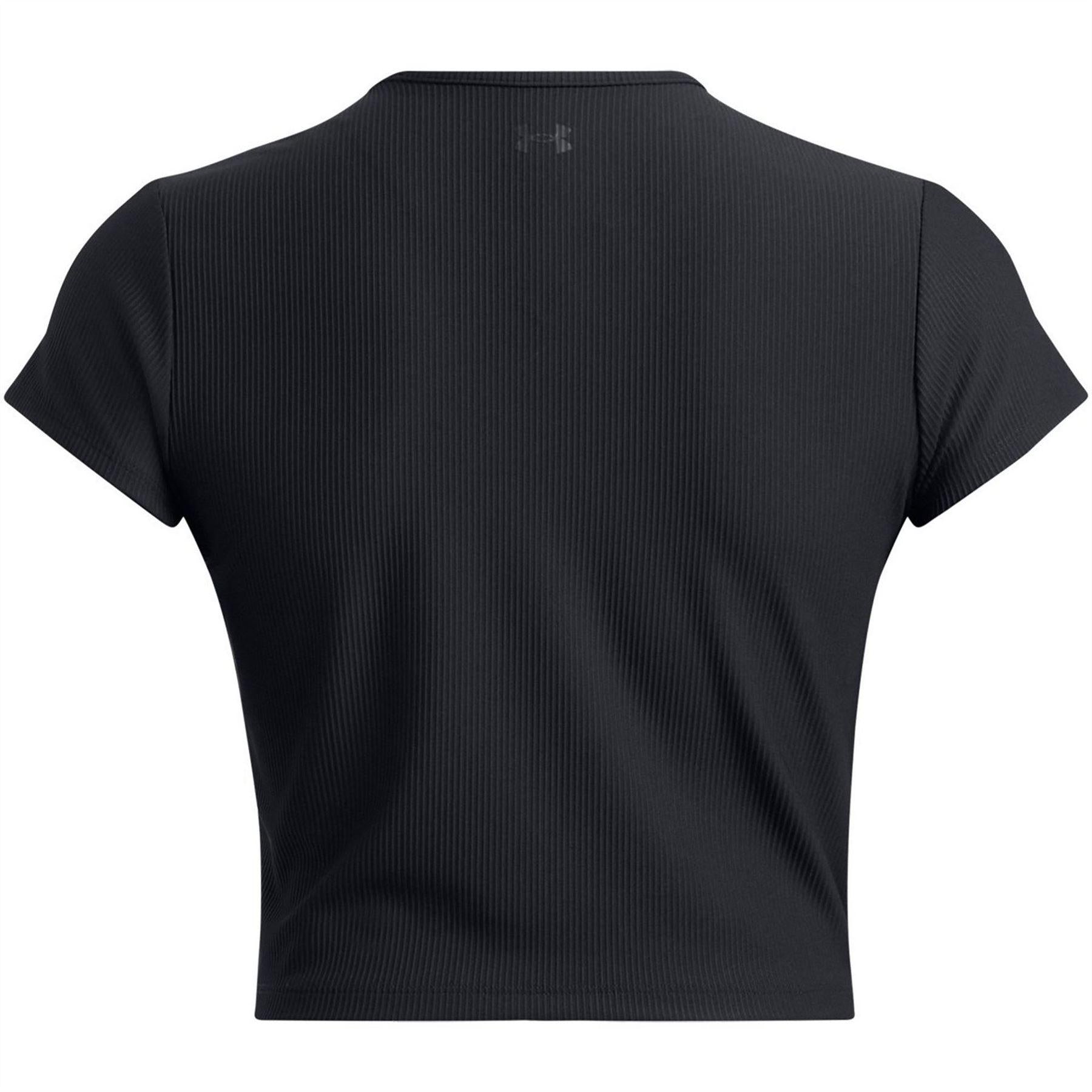 Black - Back - Under Armour Womens-Ladies Rival Ribbed Cropped T-Shirt