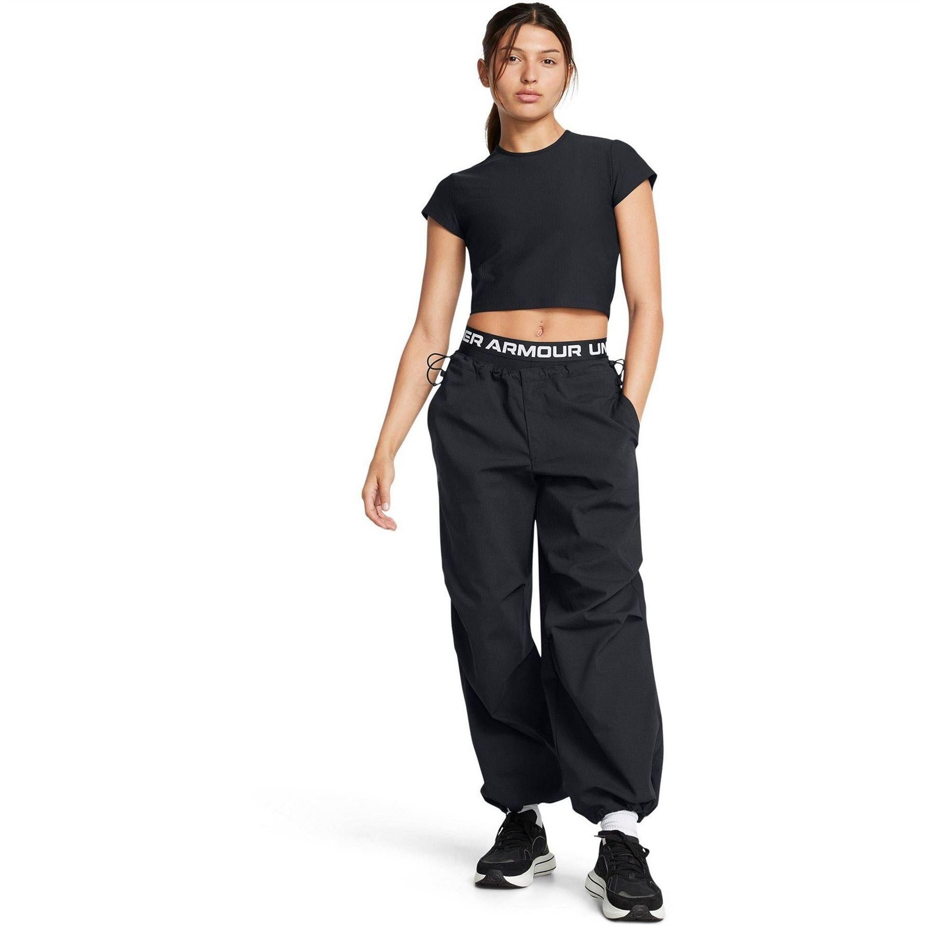 Black - Pack Shot - Under Armour Womens-Ladies Rival Ribbed Cropped T-Shirt