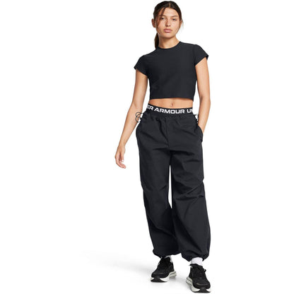Black - Pack Shot - Under Armour Womens-Ladies Rival Ribbed Cropped T-Shirt