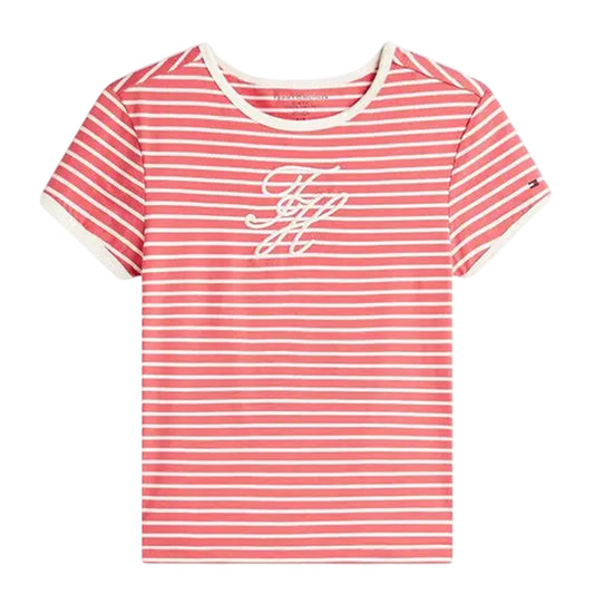Fire Red-Pink - Front - Tommy Hilfiger Womens-Ladies Embroidered Logo Regular T-Shirt