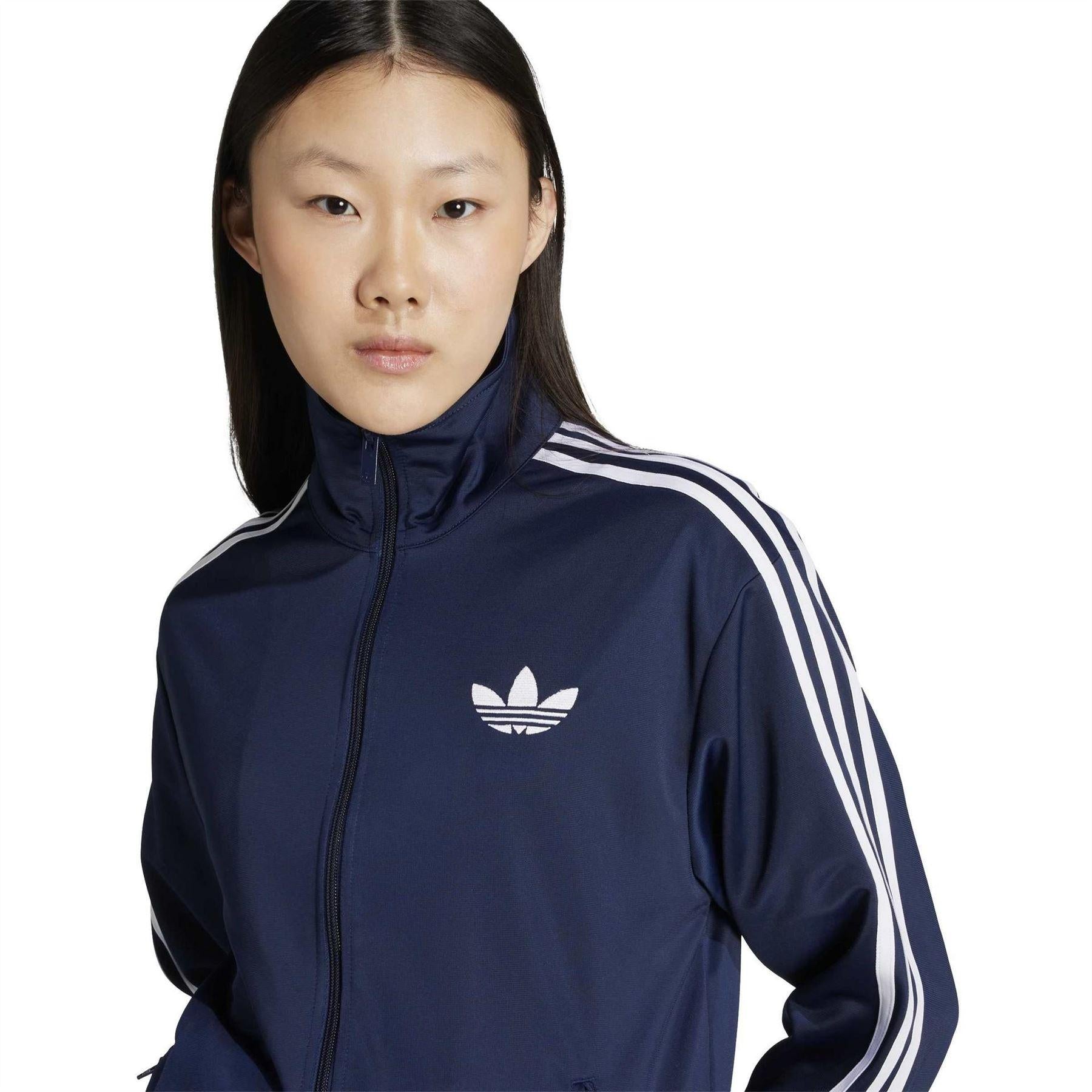 Indigo-White - Side - Adidas Womens-Ladies Firebird Funnel Neck Track Jacket