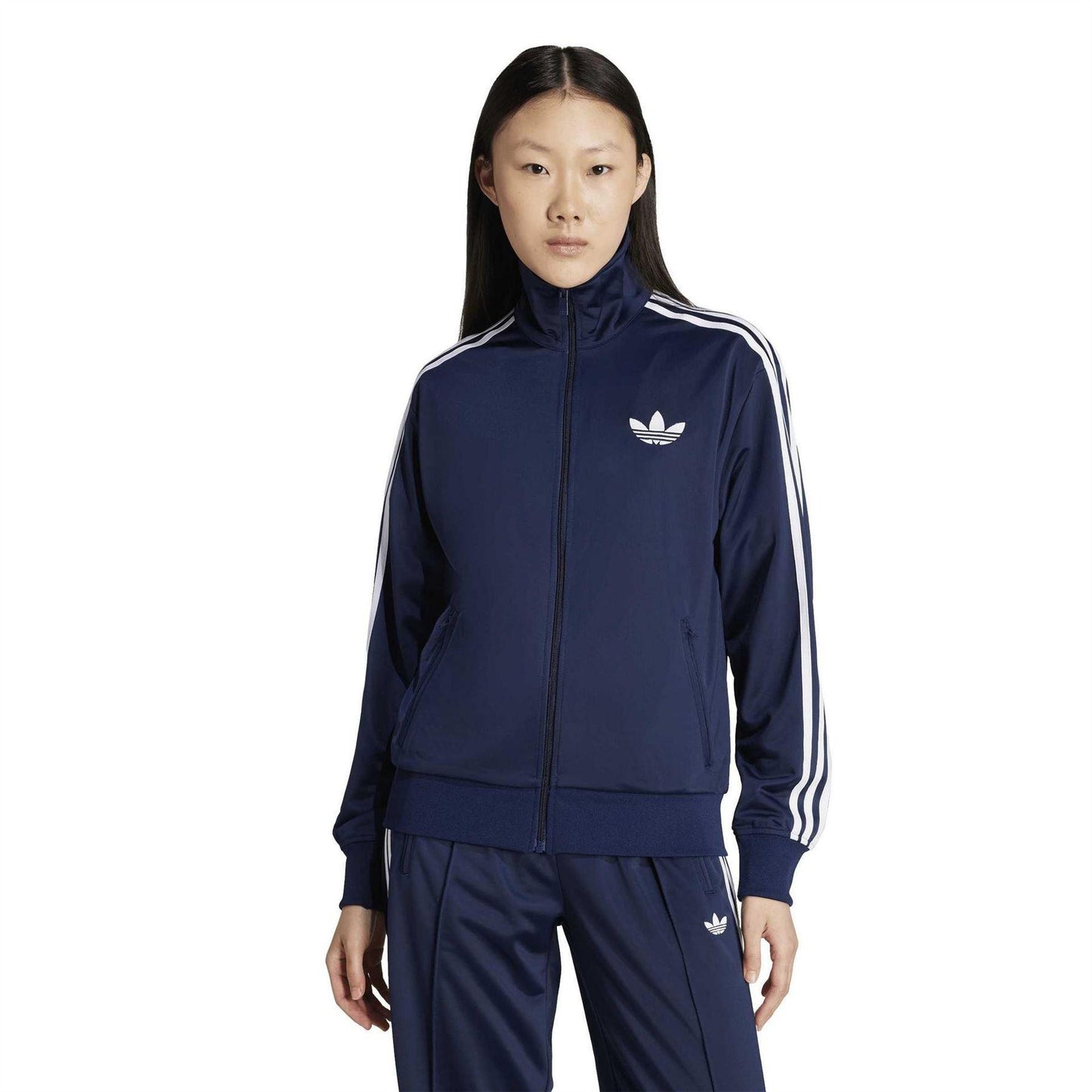 Indigo-White - Pack Shot - Adidas Womens-Ladies Firebird Funnel Neck Track Jacket