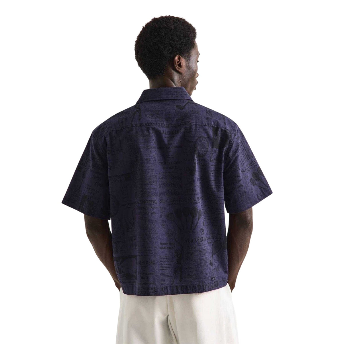 Navy - Side - Slazenger Mens Court Newspaper Lightweight Shirt