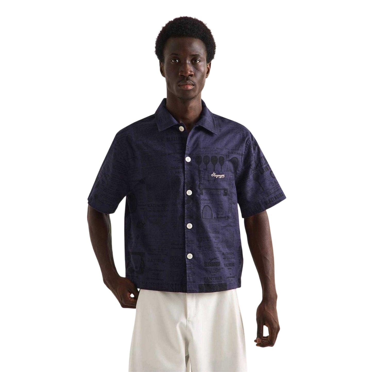 Navy - Lifestyle - Slazenger Mens Court Newspaper Lightweight Shirt