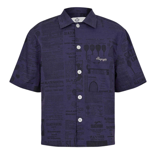Navy - Front - Slazenger Mens Court Newspaper Lightweight Shirt