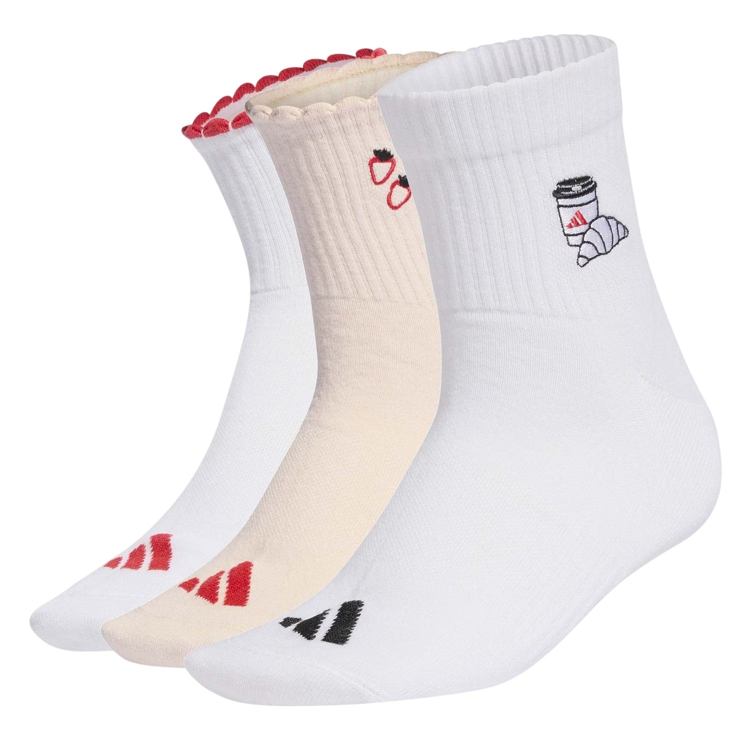 White-Purple - Front - Adidas Womens-Ladies Strawberry Ankle Socks (Pack of 3)