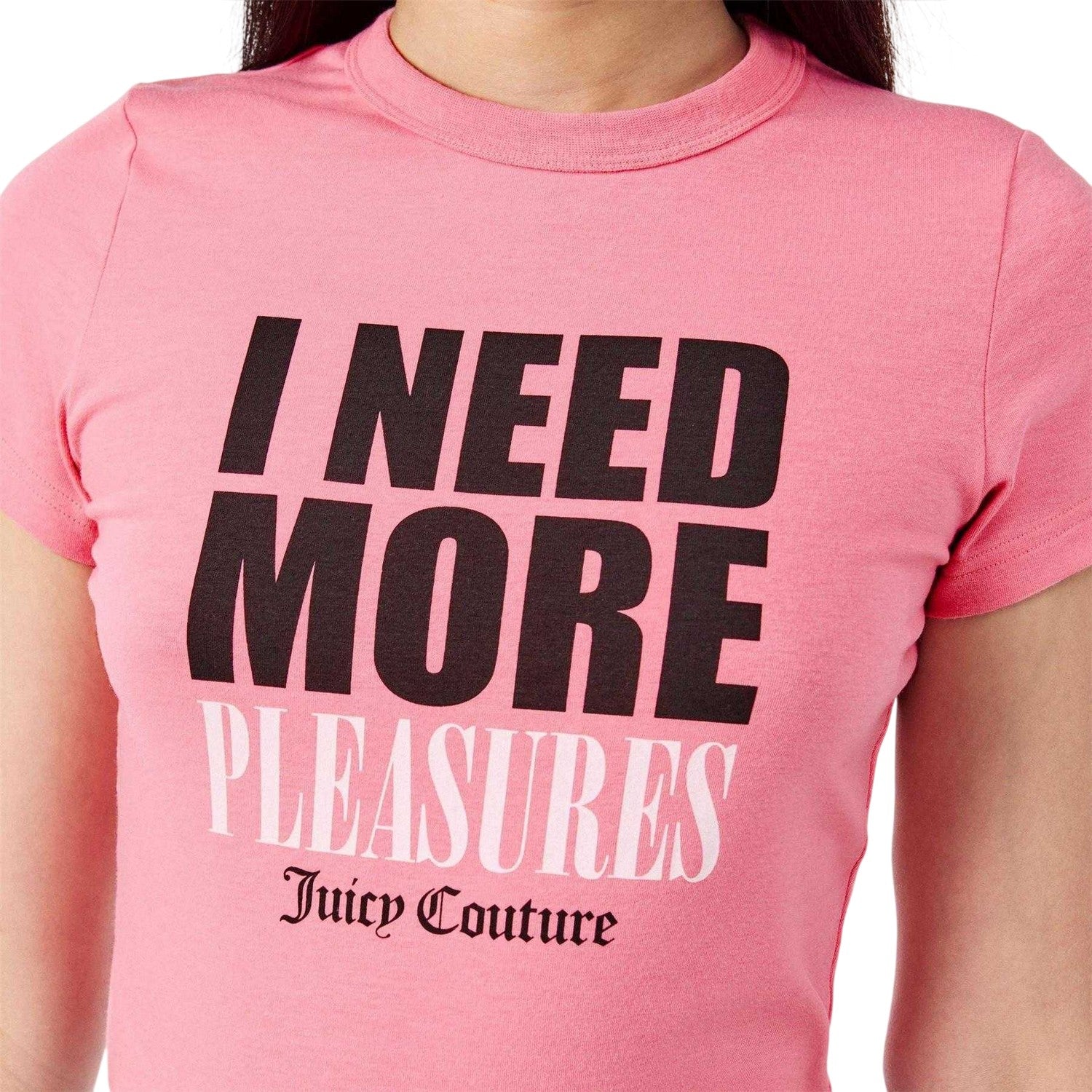 Pink - Side - Juicy Couture Womens-Ladies Pleasures Fitted T-Shirt