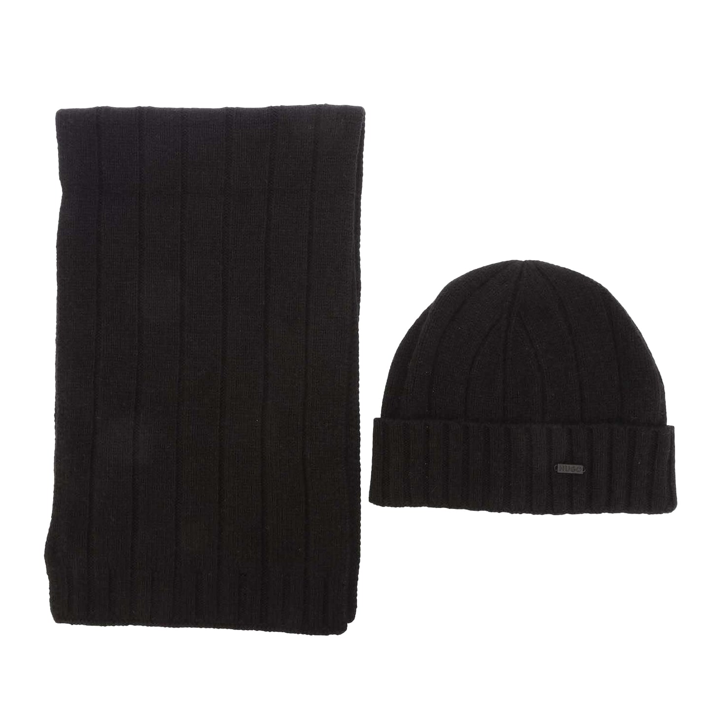 Black - Front - Hugo Boss Mens Zohoh Logo Scarf & Beanie Set