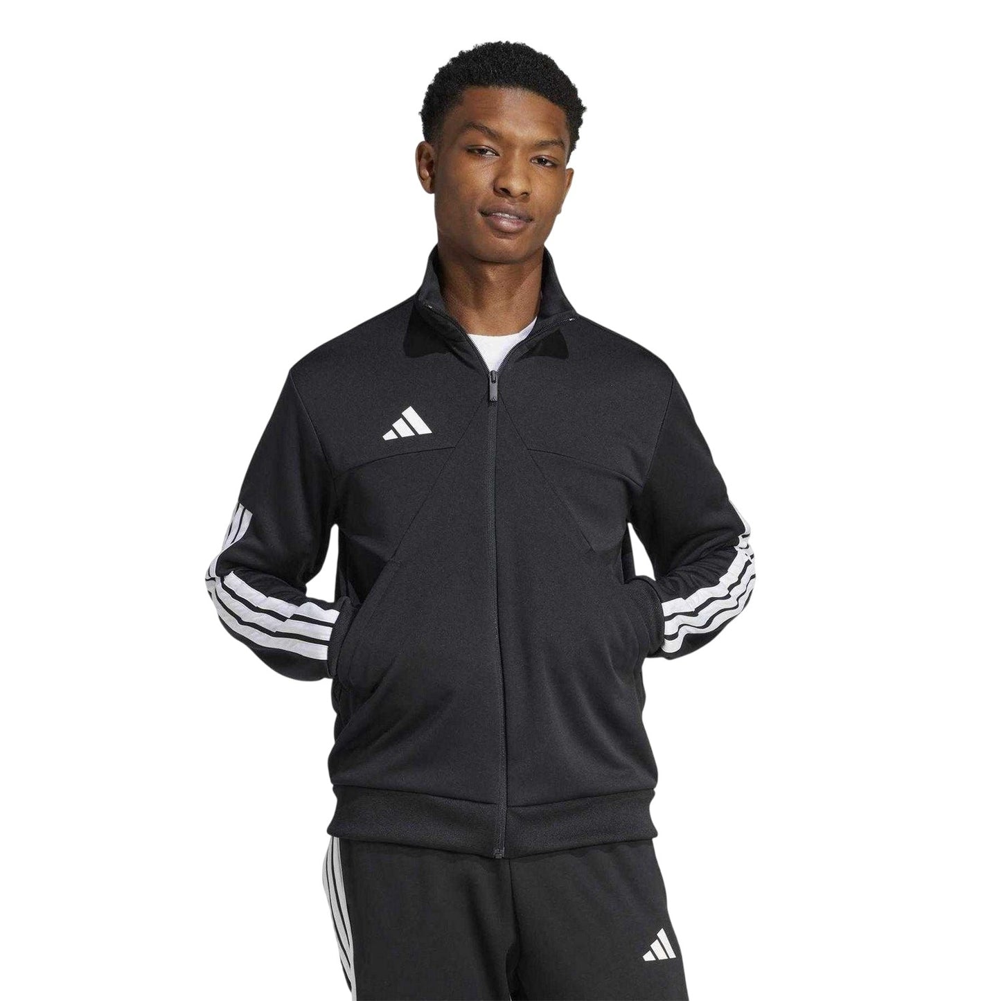 Black-White - Pack Shot - Adidas Mens Trio Long-Sleeved Track Jacket
