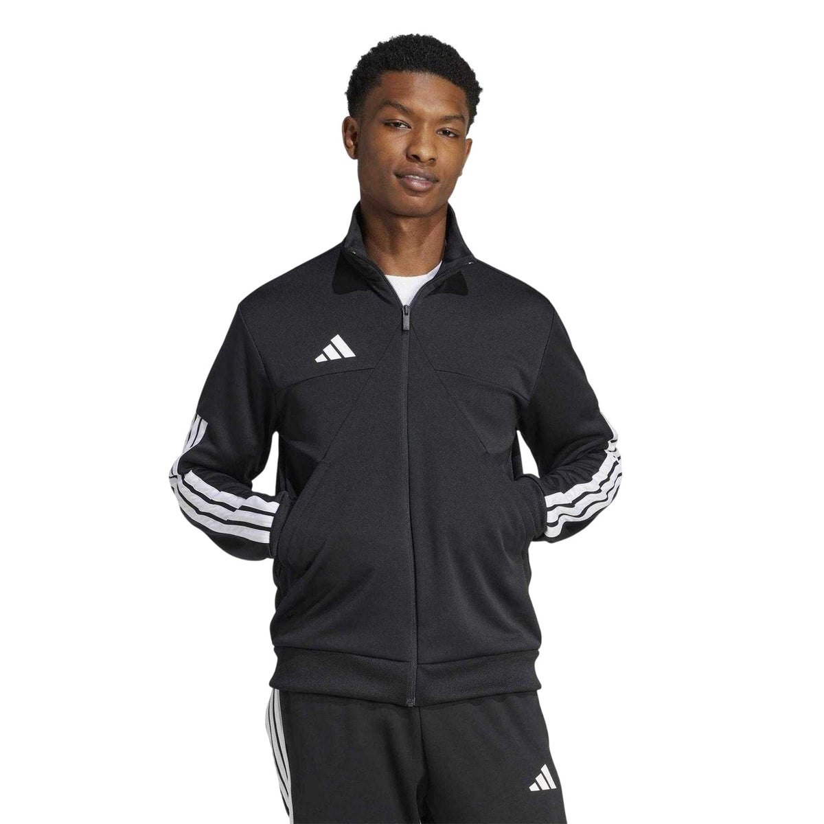 Black-White - Pack Shot - Adidas Mens Trio Long-Sleeved Track Jacket