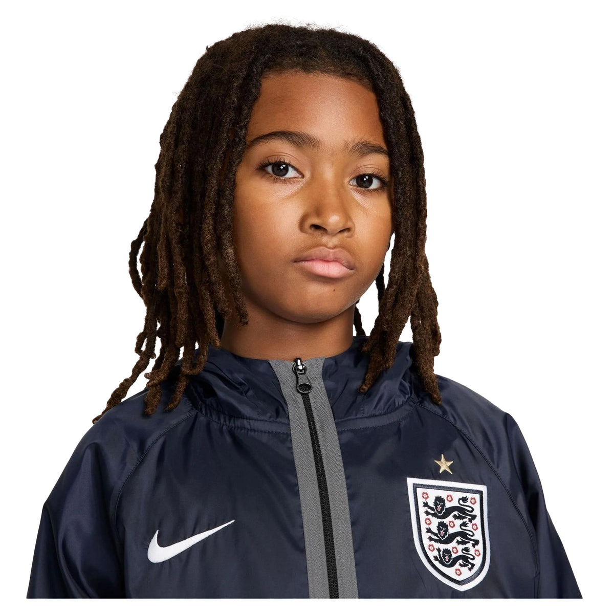 Navy-Black - Side - Nike Childrens-Kids England Hooded Tracksuit Top