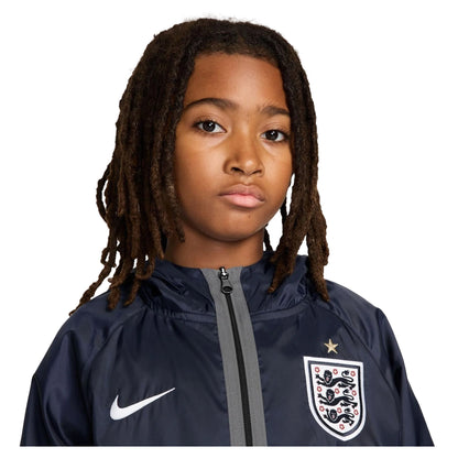 Navy-Black - Side - Nike Childrens-Kids England Hooded Tracksuit Top