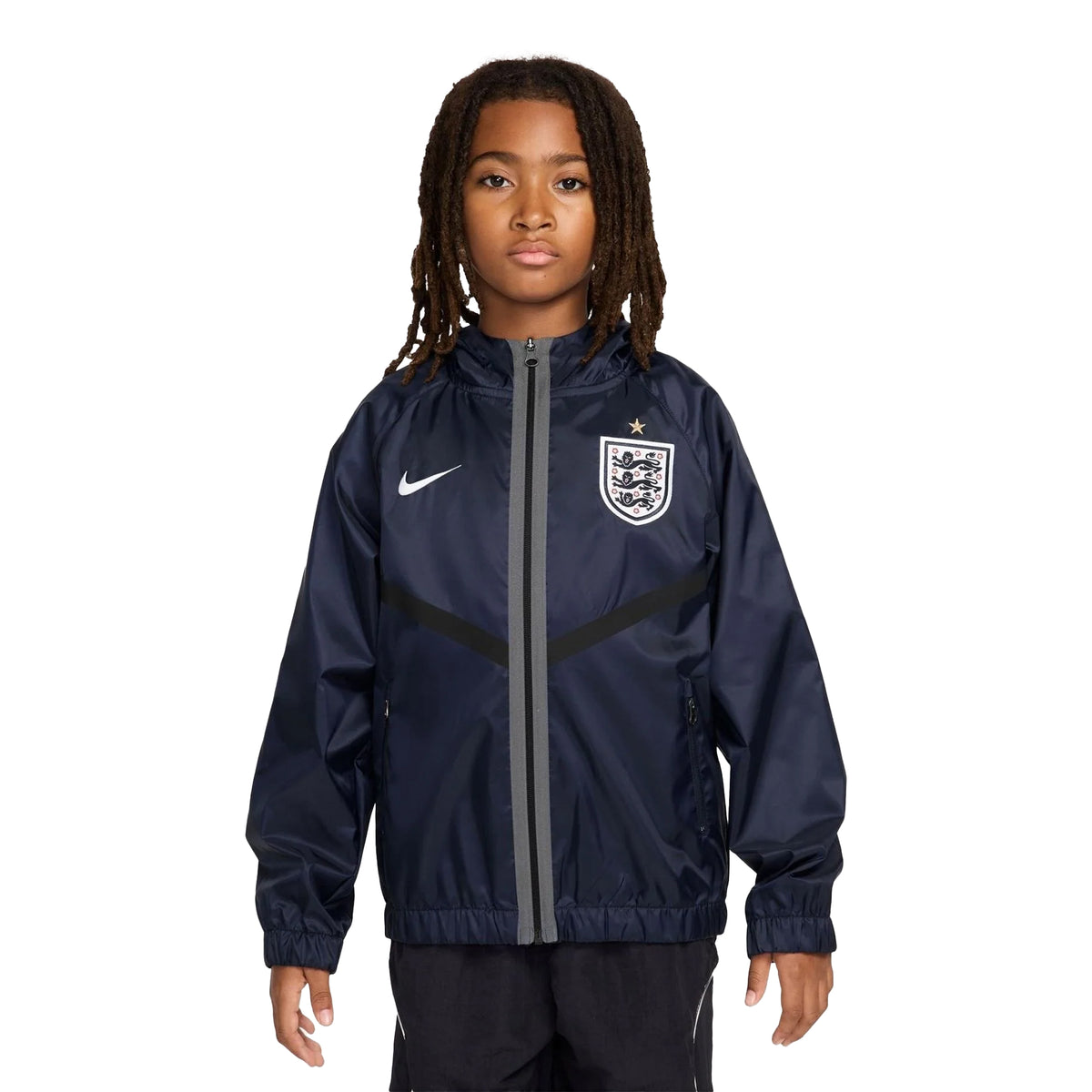 Navy-Black - Front - Nike Childrens-Kids England Hooded Tracksuit Top