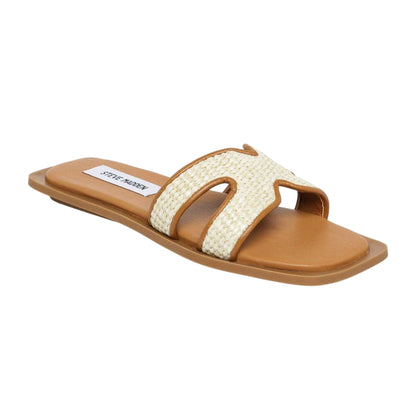Natural Beige - Side - Steve Madden Womens-Ladies Sofia Leather Flat Sandals